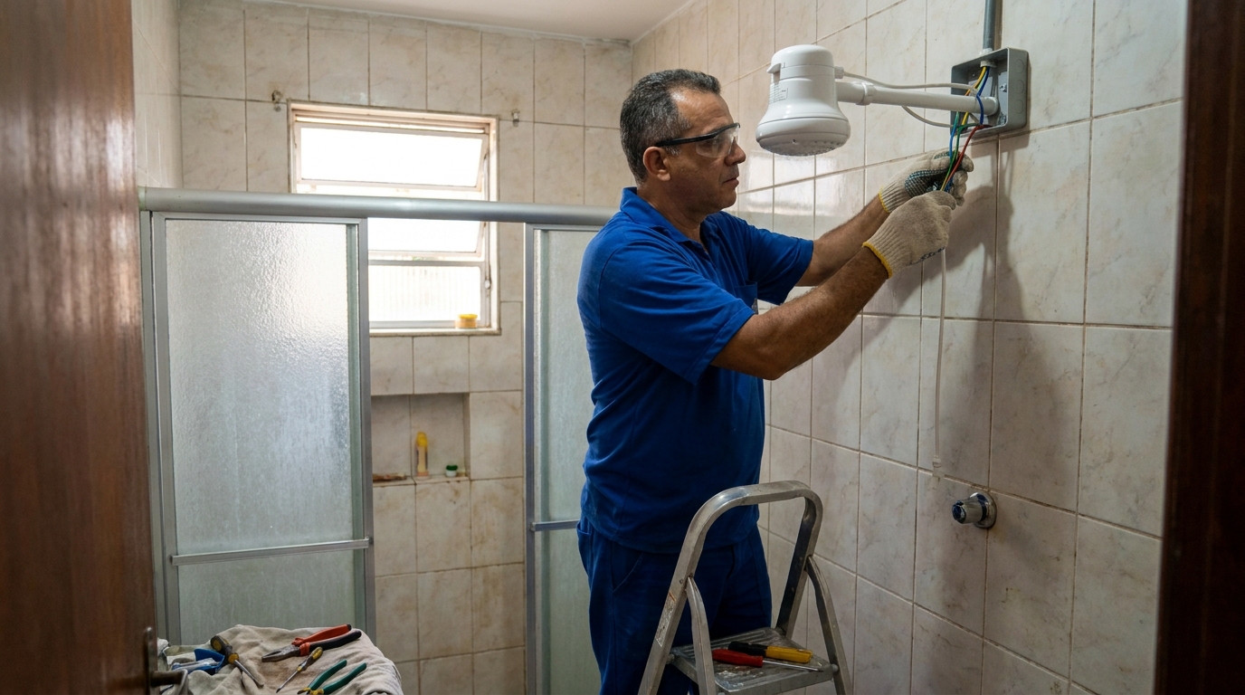 Substituição de Chuveiro Antigo em Aparecida de Goiânia‑GO